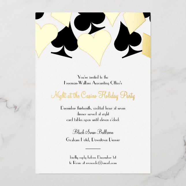 Glitzy Gold Card Anzugs Gala oder Formales Event Folieneinladung (Vorderseite)