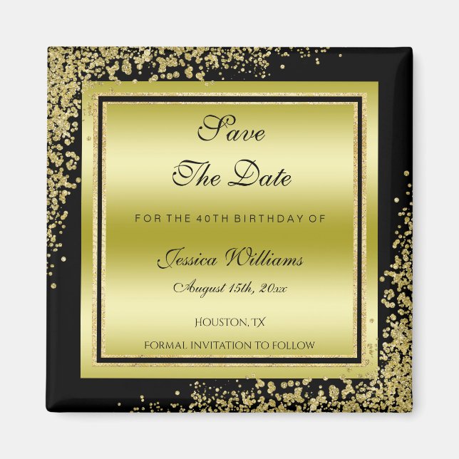 Glitzy Gold Confetti Dekorationen Save the Date Magnet (Vorne)