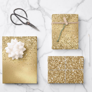 Glitzy Gold Glam Glitzer Sparkle Geschenkpapier Set