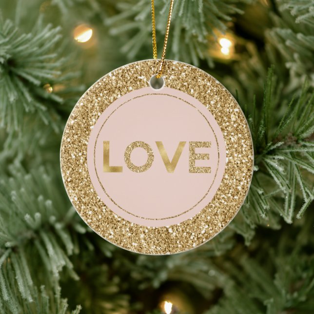 Glitzy Gold Glitzer Blush Pink Liebe Keramik Ornament (Baum)