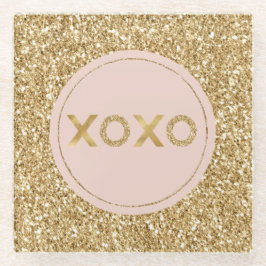 Glitzy Gold Glitzer Blush Pink Liebe XOXO Glasuntersetzer