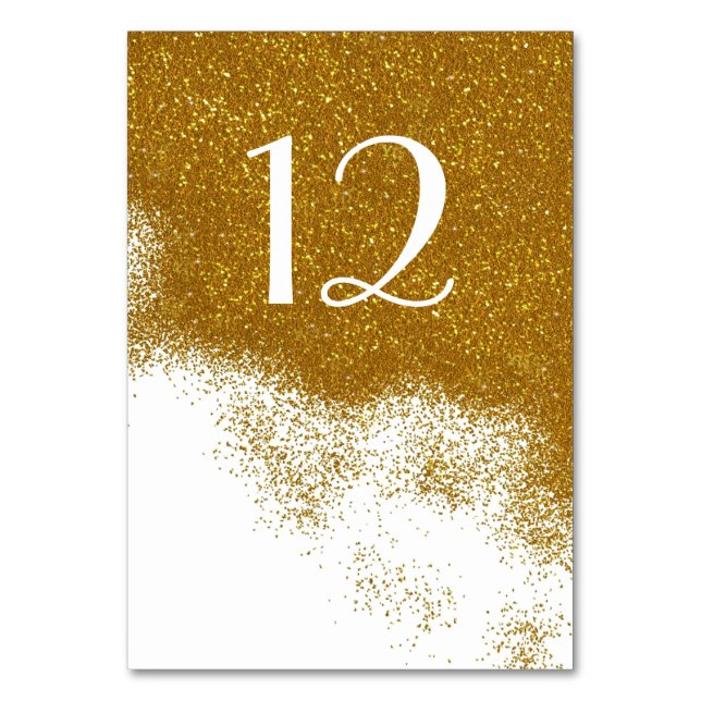 Glitzy Gold Glitzer Look Wedding Tischnummer Card (Vorderseite)