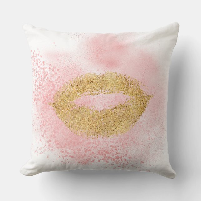 Glitzy Gold Lips Pink Confetti Kiss Kissen (Vorderseite)