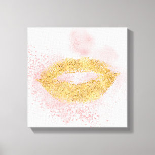 Glitzy Gold Lips Pink Confetti Kiss Leinwanddruck