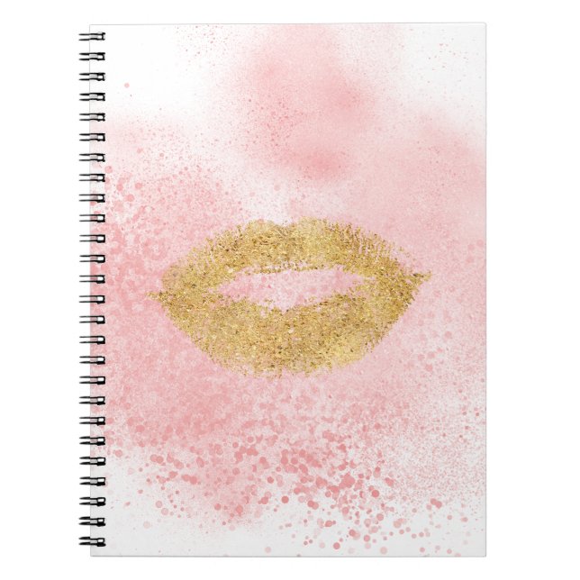 Glitzy Gold Lips Pink Confetti Kiss Notizblock (Vorderseite)