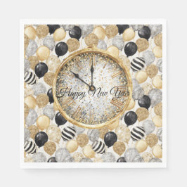Glitzy Gold Silver Black New Year's Balloons Serviette