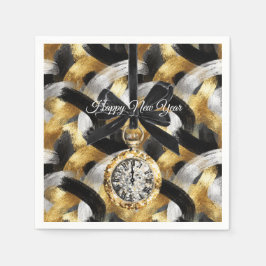 Glitzy Gold Silver Black New Year's Midnight  Serviette