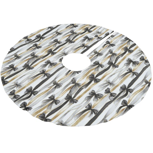 Glitzy Gold Silver Black Ribbons Bows Christmas Polyester Weihnachtsbaumdecke (Schrägansicht)