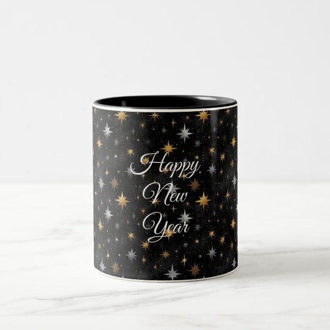 Glitzy Gold Silver Black Sparkle New Year Zweifarbige Tasse (Mittel)