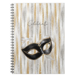 Glitzy Gold Silver Celebrate Mask Notizblock