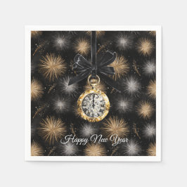 Glitzy Gold Silver Fireworks New Year's Midnight  Serviette