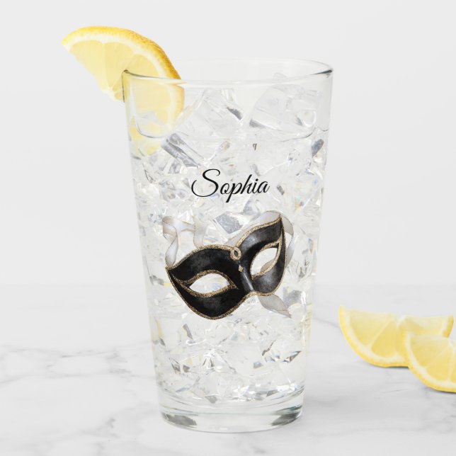 Glitzy Gold Silver New Year Black Mask Glas (Vorderseite Ice)