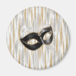 Glitzy Gold Silver New Year Black Mask Magnet