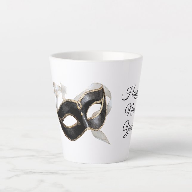 Glitzy Gold Silver New Year Black Mask Milchtasse (Vorderseite)