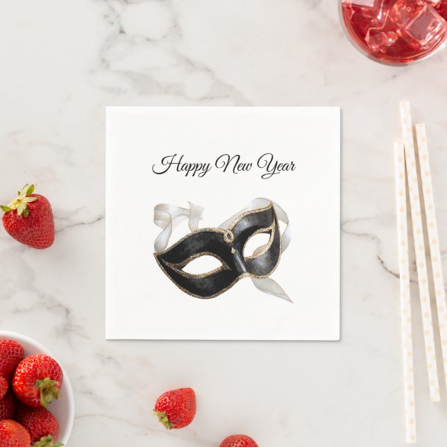 Glitzy Gold Silver New Year Black Mask Serviette (Beispiel)