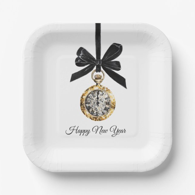 Glitzy Gold Silver New Year Midnight Hour   Pappteller (Vorderseite)