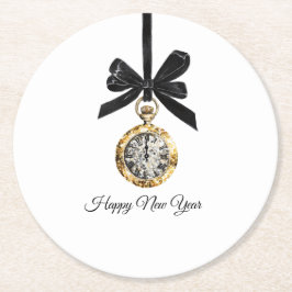 Glitzy Gold Silver New Year Midnight Hour   Runder Pappuntersetzer