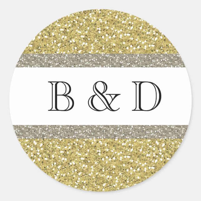 Glitzy Gold Silver Personalisiertes Siegel Runder Aufkleber (Vorderseite)