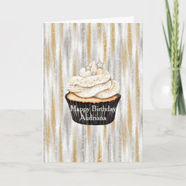 Glitzy Gold Silver Stars Cupcake Birthday Karte