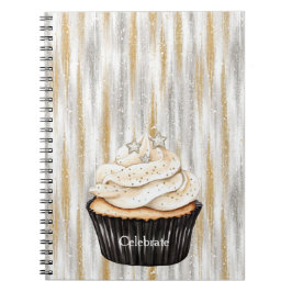 Glitzy Gold Silver Stars Cupcake Celebrate Notizblock