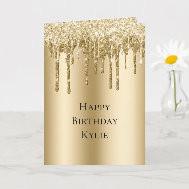 Glitzy Gold Sparkle Glitzer Tropfen Geburtstag Karte (Kleine Pflanze)