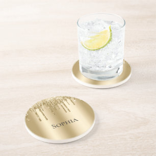 Glitzy Gold Sparkle Glitzer Tropfen Getränkeuntersetzer