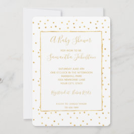 Glitzy Gold und White Confetti Babydusche Einladung