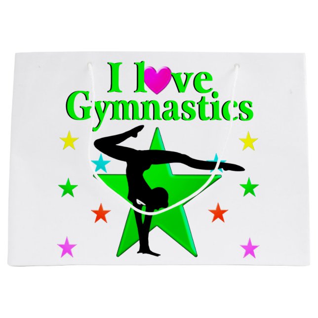 GLITZY GREEN I LIEBE GYMNASTICS DESIGN GROßE GESCHENKTÜTE (Vorderseite)