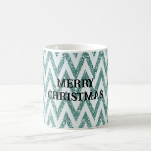 Glitzy Green White Zickzack Stripes Weihnachten Kaffeetasse