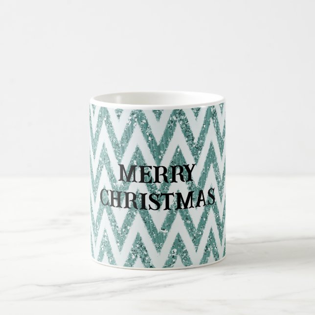Glitzy Green White Zickzack Stripes Weihnachten Kaffeetasse (Mittel)