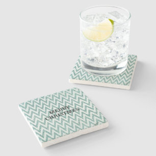 Glitzy Green White Zickzack Stripes Weihnachten Steinuntersetzer