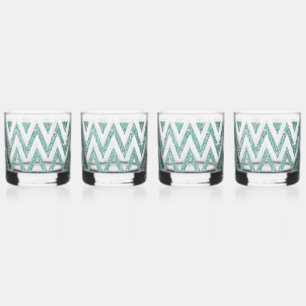 Glitzy Green Zickzack Stripes Weihnachten Whiskyglas