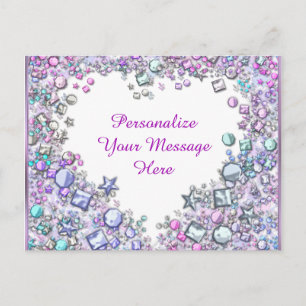 Glitzy Heart Gems Personalisierte Botschaft Postkarte