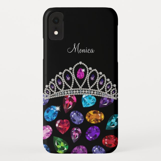 Glitzy Kristall Jewels Queen Crown Monogram Case-Mate iPhone Hülle (Rückseite)