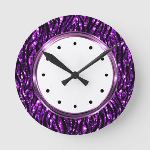 Glitzy Lila Zebra Animal Pattern Runde Wanduhr