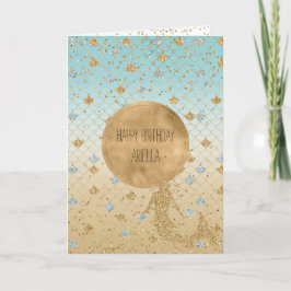Glitzy Mermaid Blue Gold Sparkle Glitzer Ombre Karte