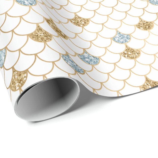 Glitzy Mermaid Blue Gold Sparkone Glitzer Geschenkpapier (Rolleneckpunkt)