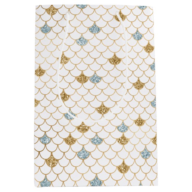 Glitzy Mermaid Blue Gold Sparkone Glitzer Mittlere Geschenktüte (Vorderseite)