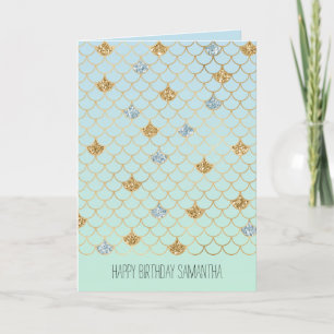 Glitzy Mermaid Blue Green Gold Sparkle Glitter Karte
