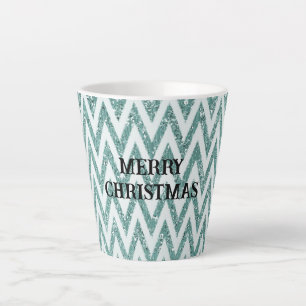 Glitzy Mint Green White Zickzack Stripes Weihnacht Milchtasse