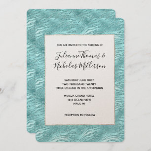 Glitzy Mint Zebra Print Wedding Einladung