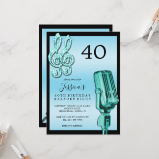 Glitzy Musiknote & Mikrofon Karaoke Geburtstag in Einladung