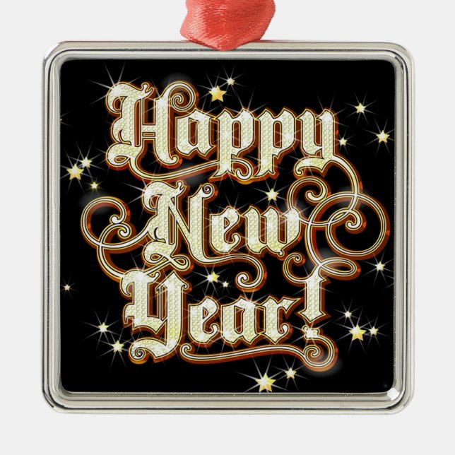 Glitzy neues Jahr Silbernes Ornament (Vorne)