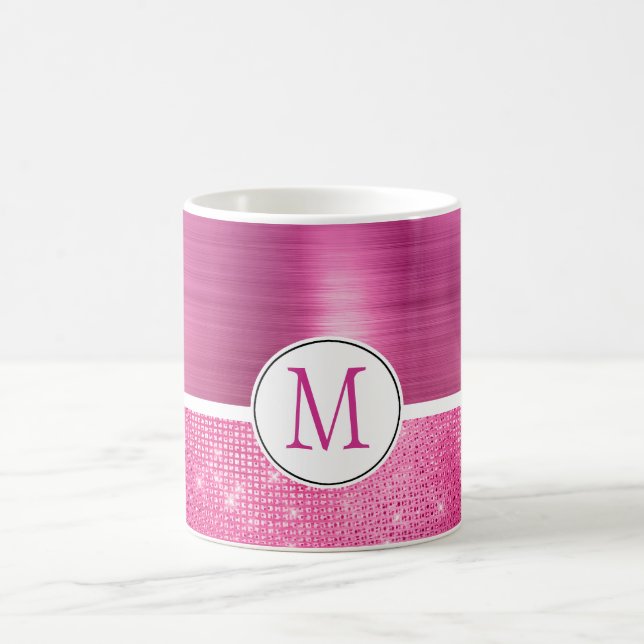Glitzy Pink Glam Sparkle Monogram Kaffeetasse (Mittel)