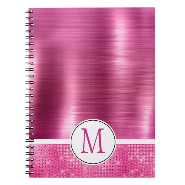 Glitzy Pink Glam Sparkle Monogram Notizblock (Vorderseite)