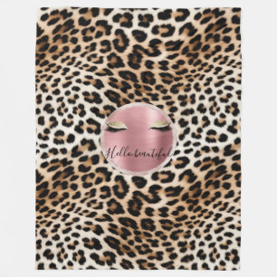 Glitzy Pink Glitzer Gold Eyelashes Leopard Fleecedecke