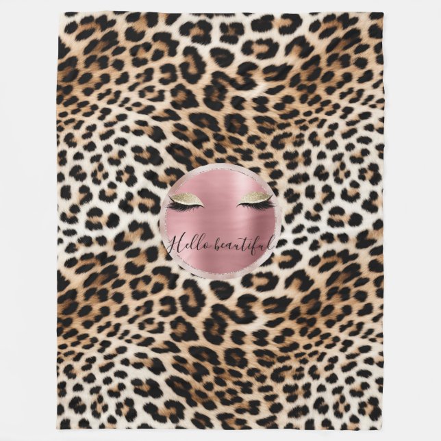 Glitzy Pink Glitzer Gold Eyelashes Leopard Fleecedecke (Vorderseite)