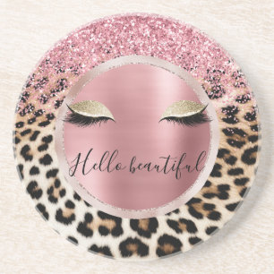 Glitzy Pink Glitzer Gold Eyelashes Leopard Getränkeuntersetzer
