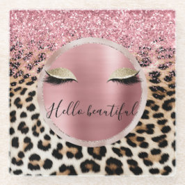 Glitzy Pink Glitzer Gold Eyelashes Leopard Glasuntersetzer