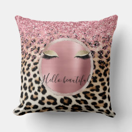 Glitzy Pink Glitzer Gold Eyelashes Leopard Kissen